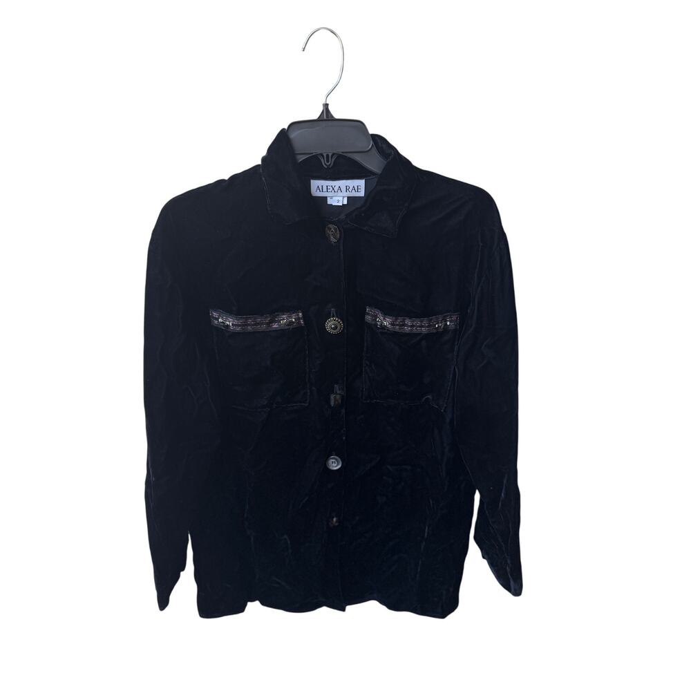 Alexa Rae Black Velvet Button Down Jacket Blouse | Made in USA | SZ 2 M/L